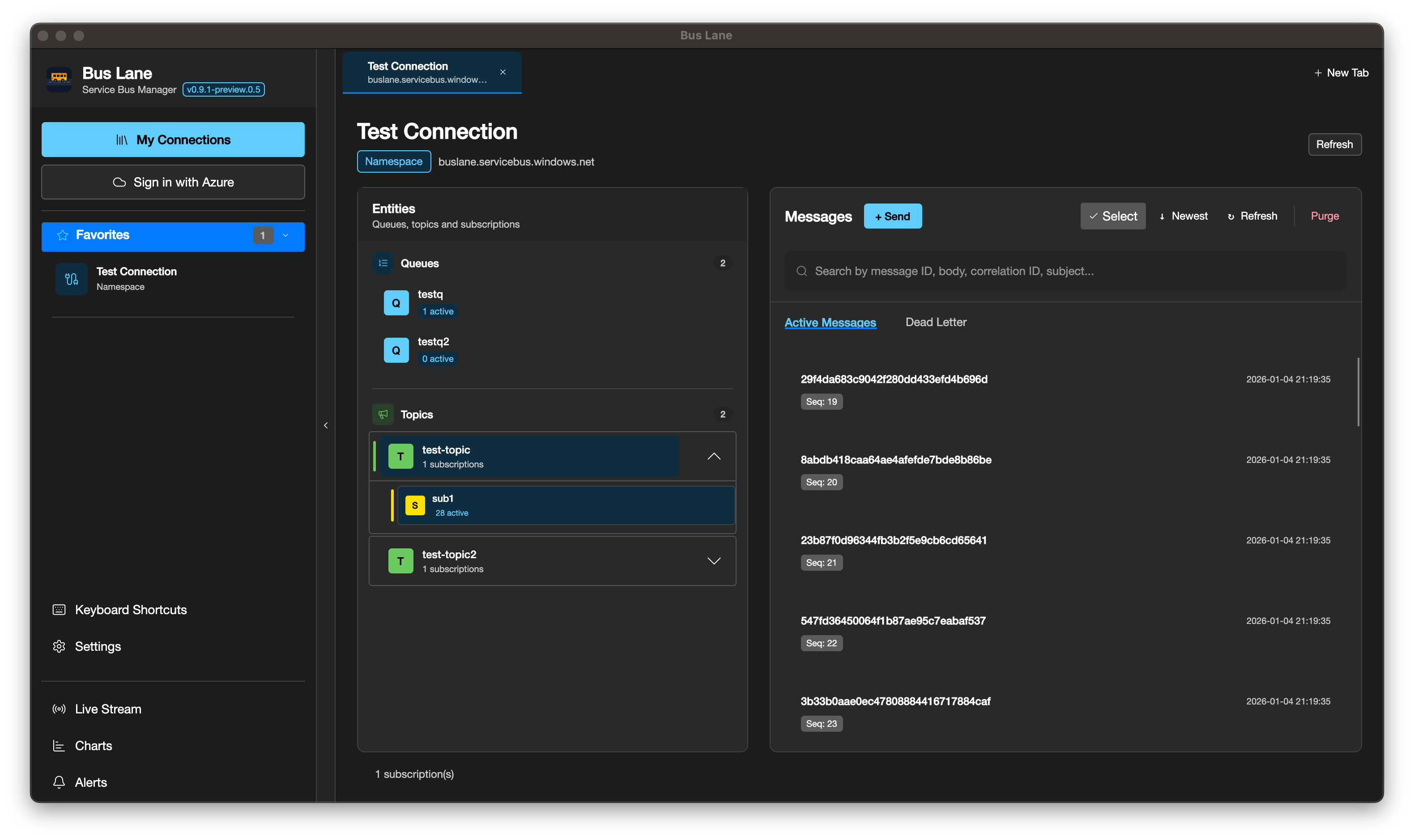 BusLane - Azure Service Bus Manager screenshot