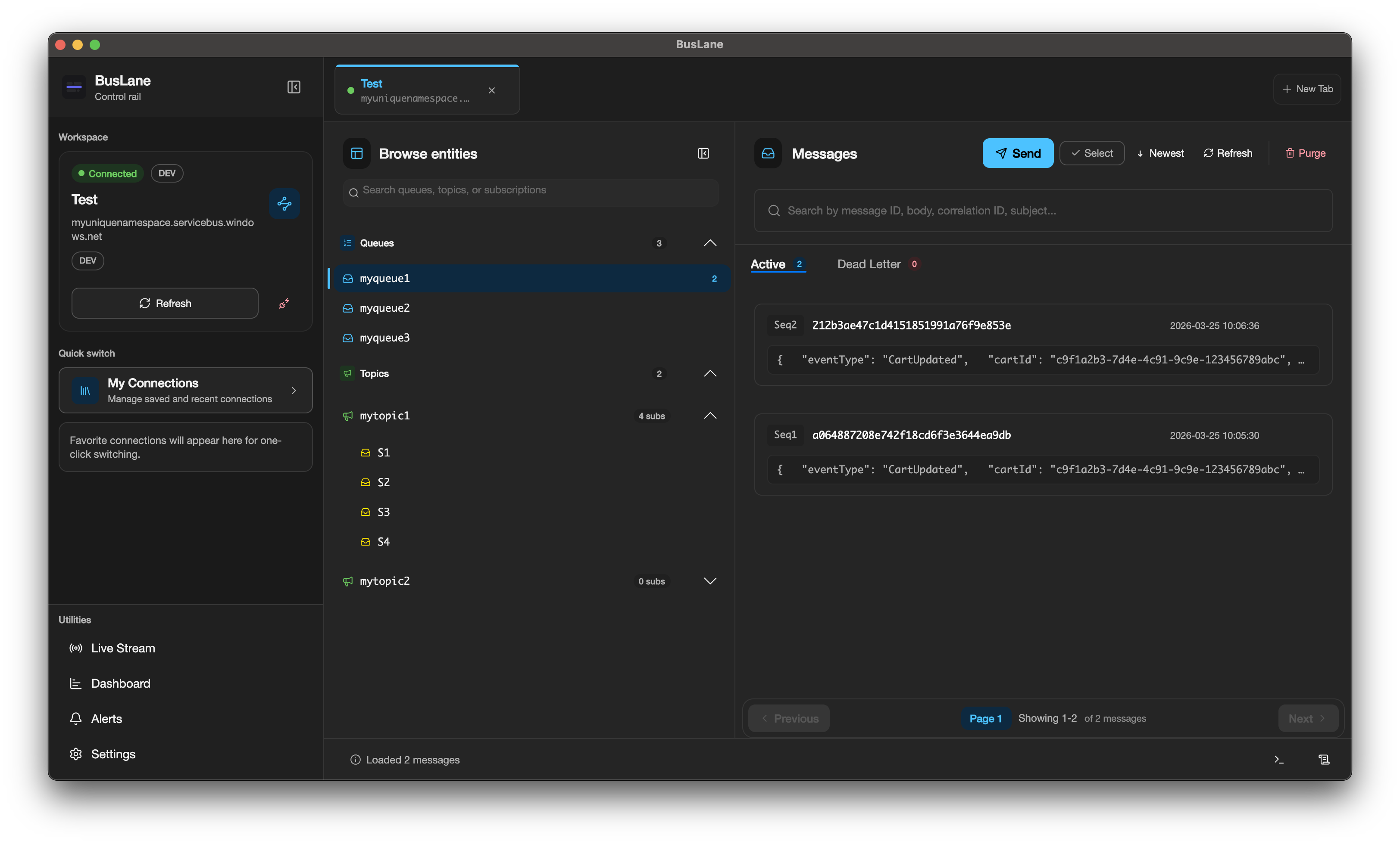 BusLane message workspace